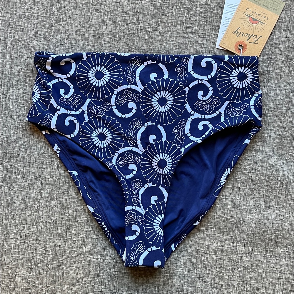 Faherty Seascape Blue and White Floral Bikini Bottoms High Cut X-Small